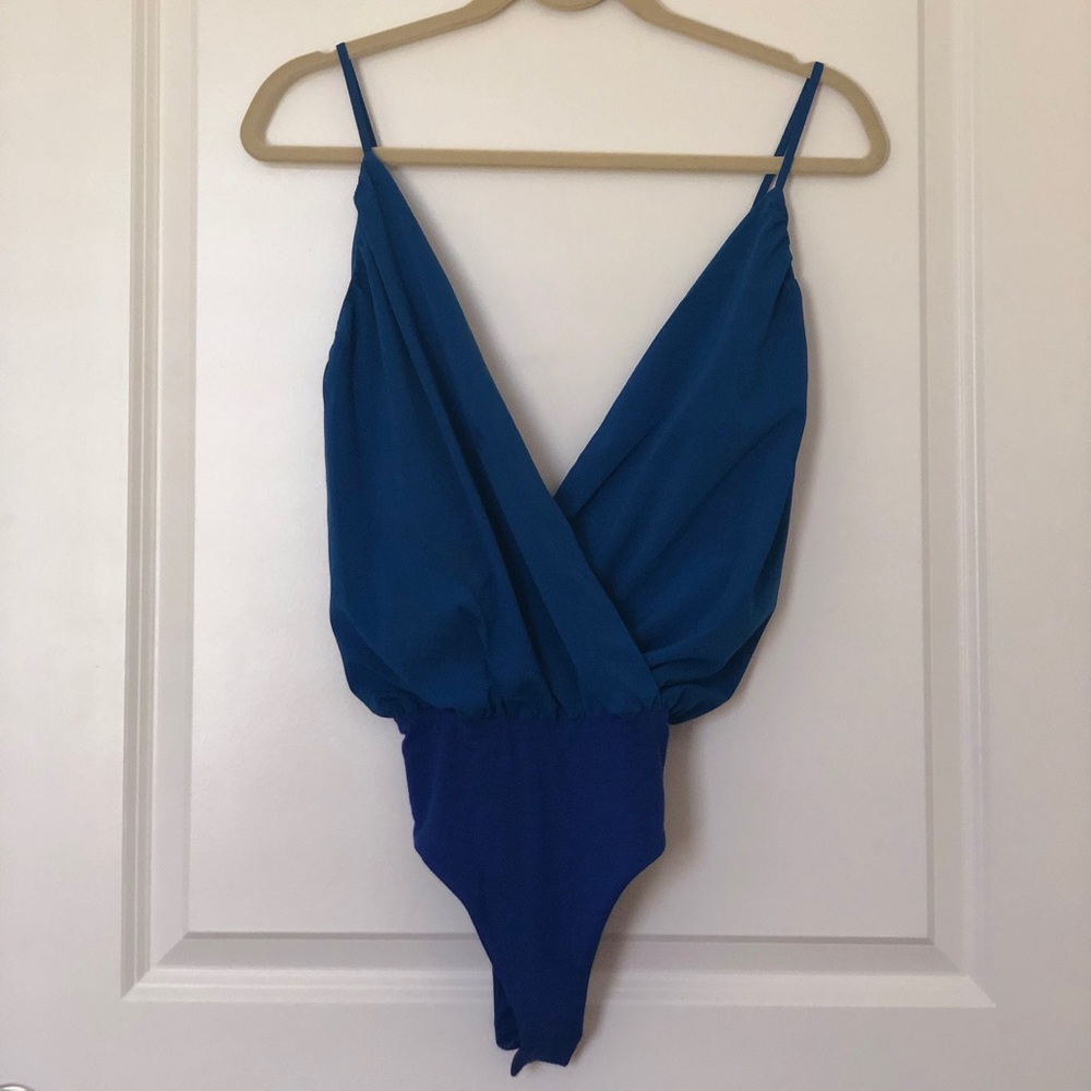 Electric blue backless leotard